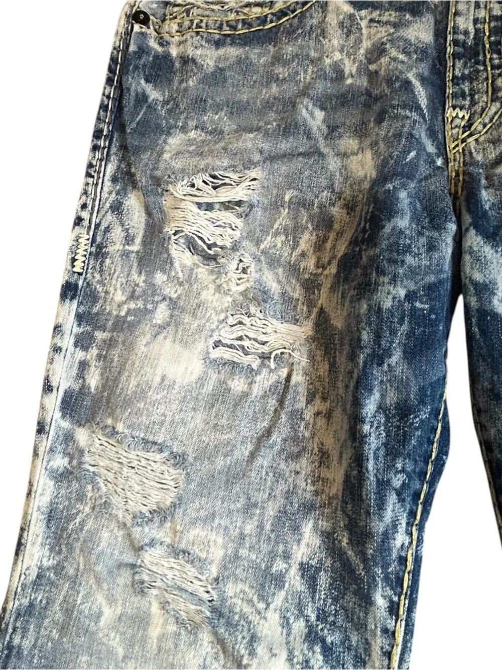 True Religion Ricky Super T White Tide Acid Wash Distressed Jeans Size 42